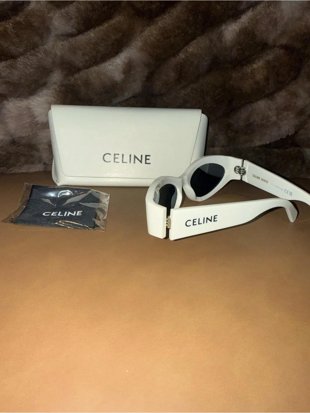 Celine White Oval Sunglasses with Black Lenses